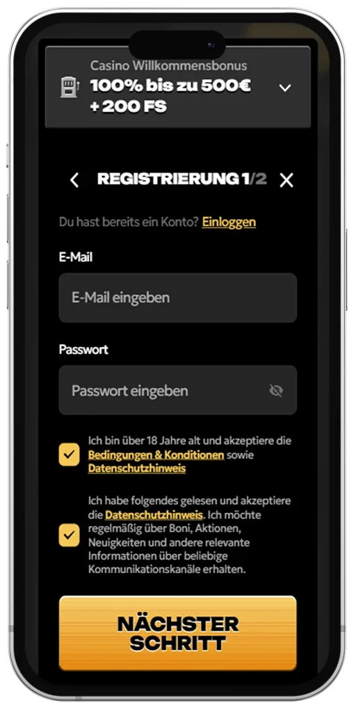 Registrierungsvorgang per App