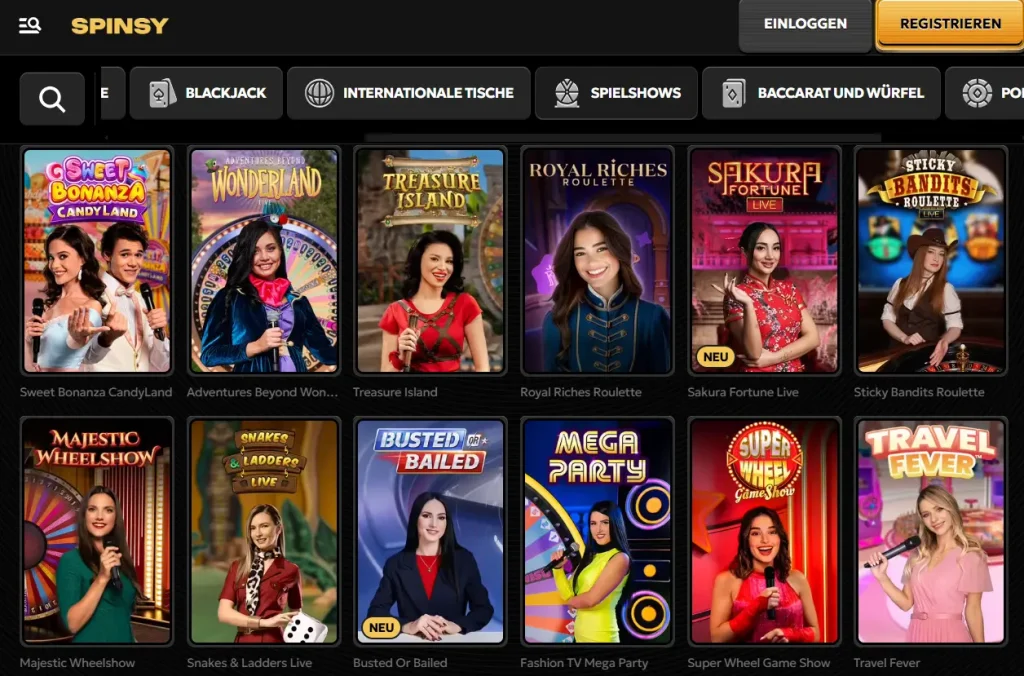 Spielshows bei Spinsy Live Games